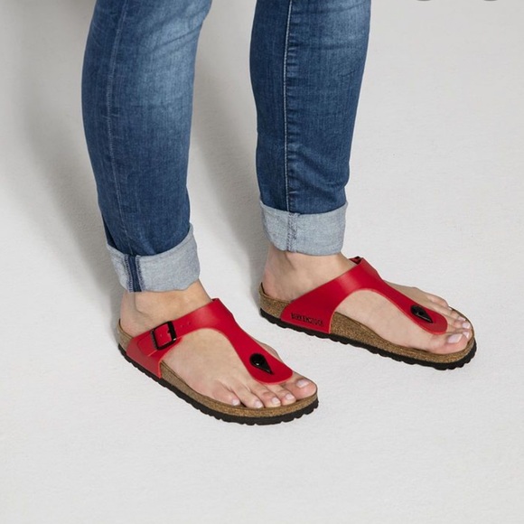 Birkenstock | Shoes | Birkenstock Gizeh Red Patent Birko Flor Sandals Size  Eur 39 Us 8 Nwob | Poshmark